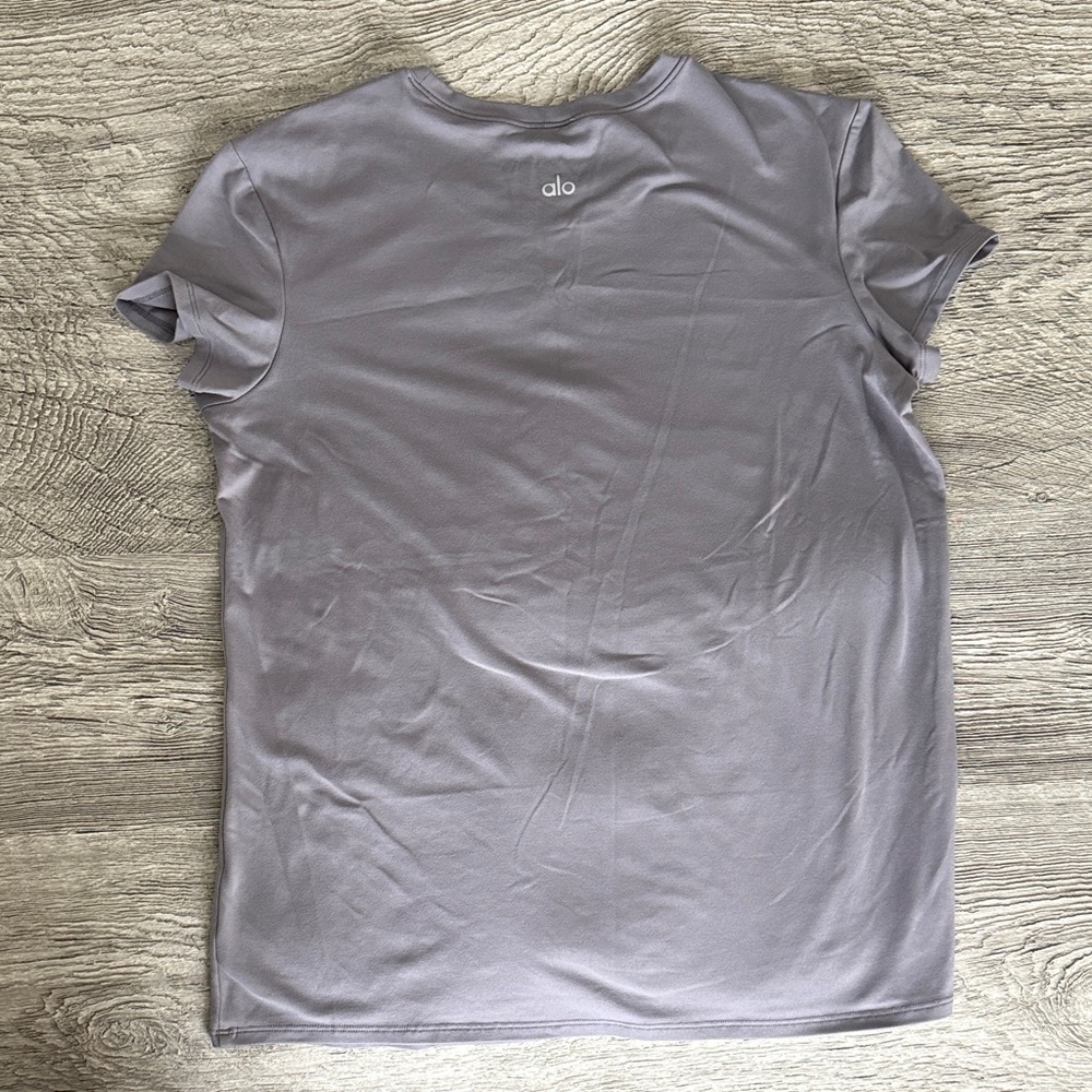 ALO Yoga Women's Short Sleeve Tee in Light Gray purple sz L